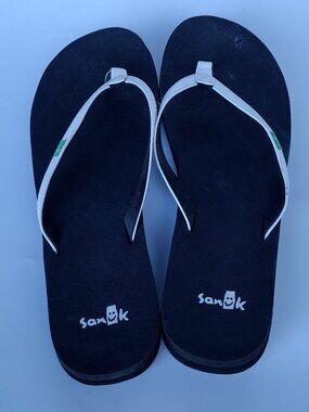 Sanuk Womens Champagne Yoga Joy Shimmer Metallic Flip Flop Sandal Size 8